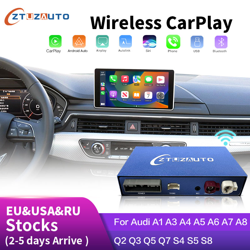 Wireless Apple CarPlay Android Auto Interface for Audi A1 A3 A4 A5 A6 A7 A8 Q2 Q3 Q5 Q7, with Mirror Link AirPlay Car Play Functions