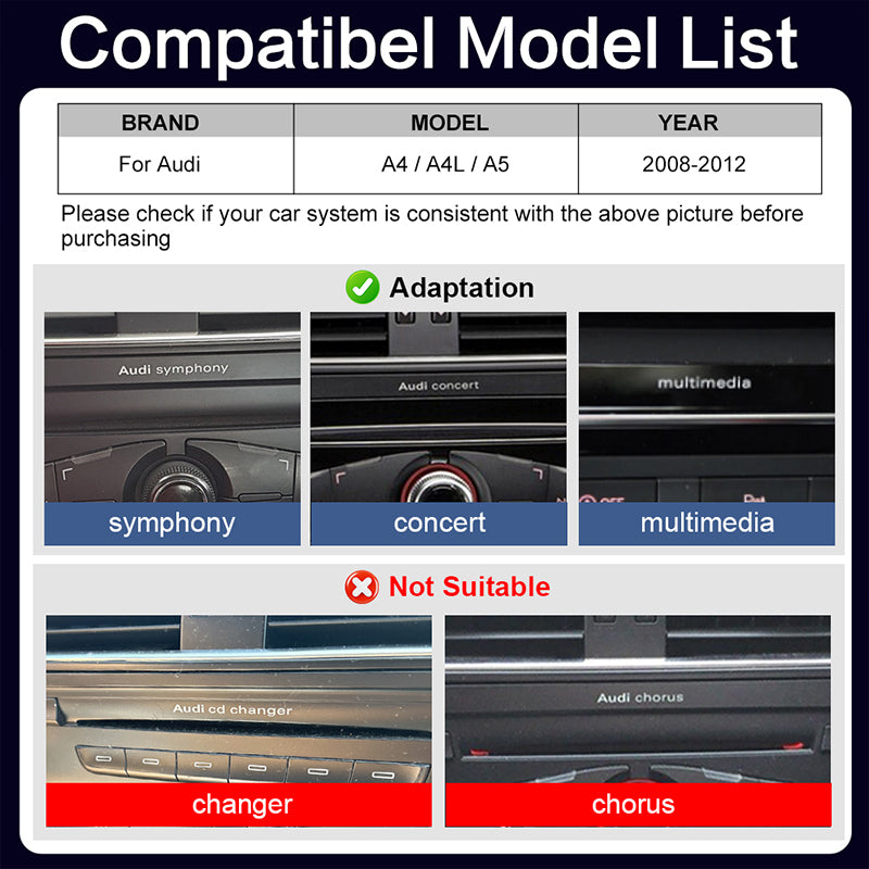 8.8inch Car Radio Multimedia Android13 Screen for Audi A4 A4L A5 2008-2012 with Wireless CarPlay Android Auto Airplay Miracast