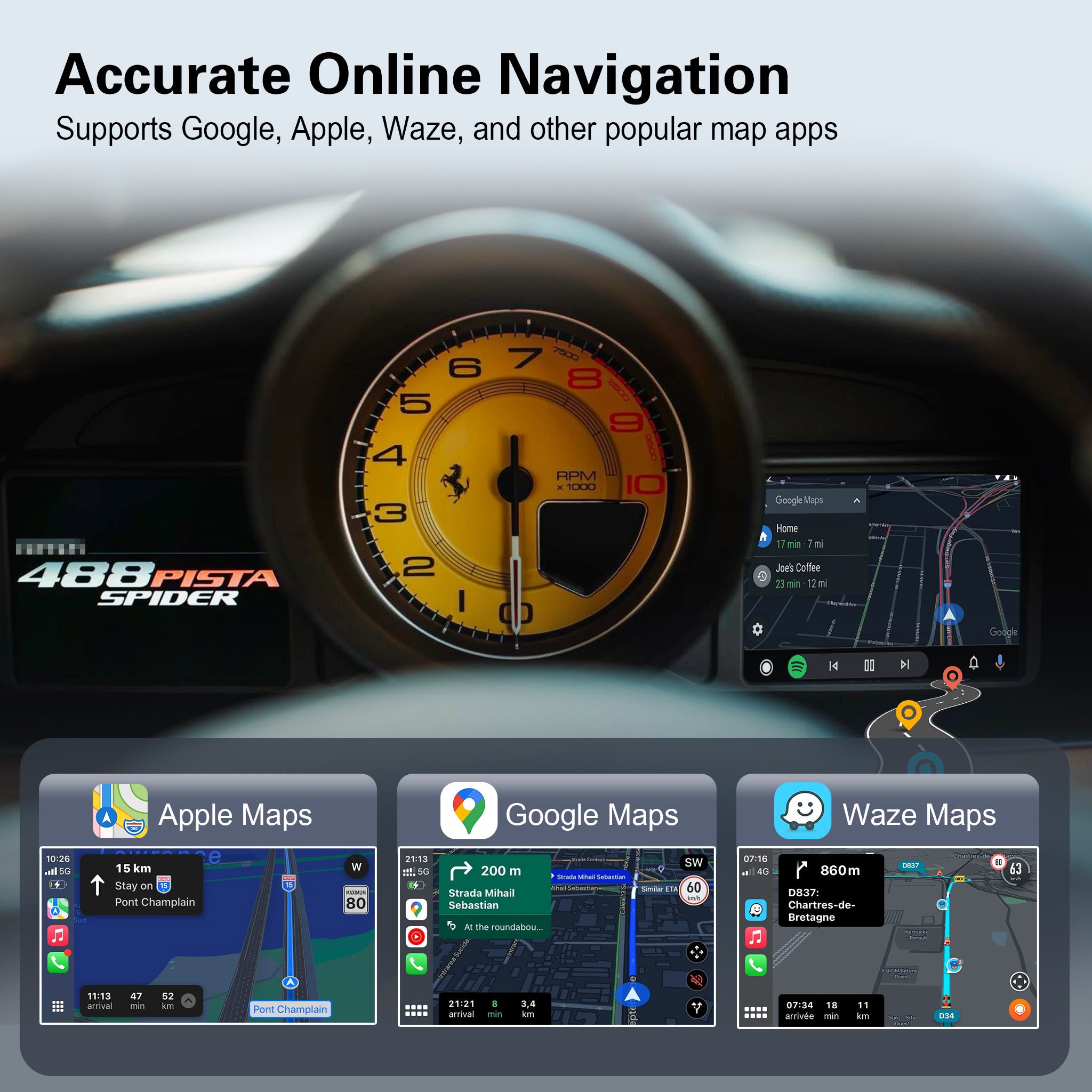 Wireless CarPlay & Android Auto Module for Ferrari 458 / 488 | Instrument Cluster Screen Upgrade