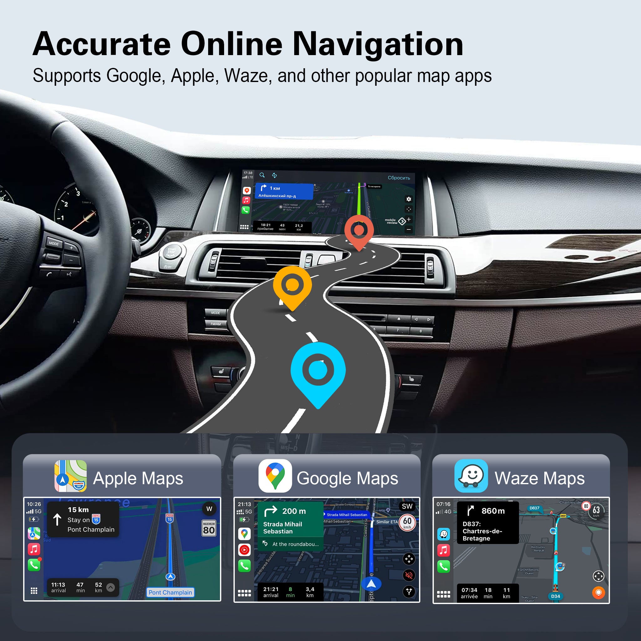 Wireless CarPlay & Android Auto Integration Interface for BMW NBT / EVO / MGU Full OEM Touchscreen Support