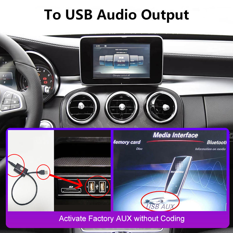 AUX to USB Adapter for Mercedes Benz NTG 5.0/5.1/5.5/6.0 System Audio Input Output Converter Aux Activator