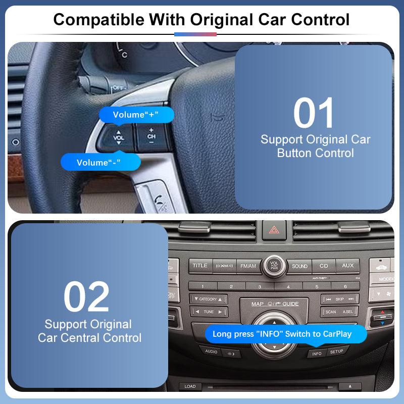 Wireless Apple CarPlay Adapter for Honda Accord /Crosstour/Spire/Pilot Android Auto Mirror Link USB Player Front Rear AHD Camera