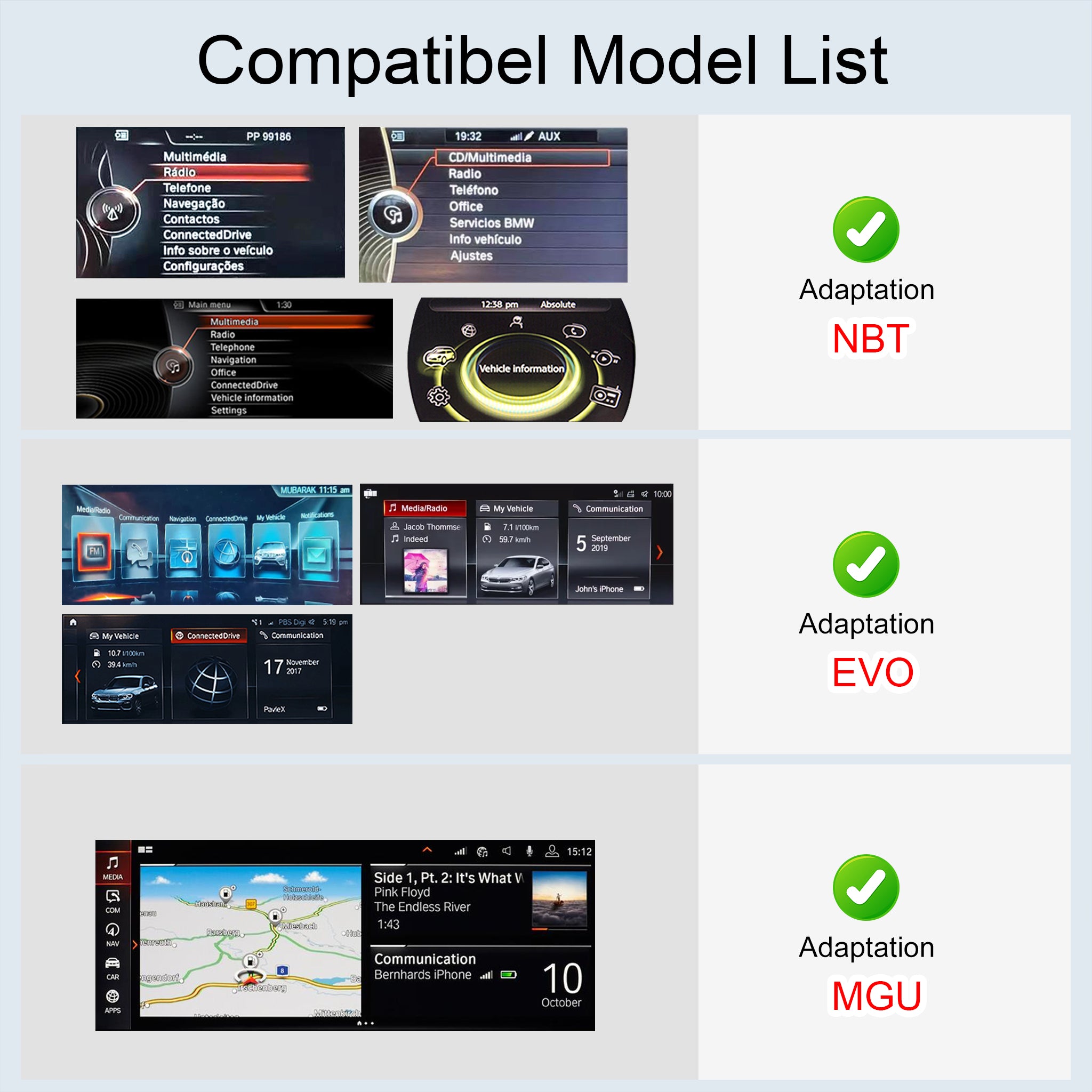 Wireless CarPlay & Android Auto Integration Interface for BMW NBT / EVO / MGU Full OEM Touchscreen Support
