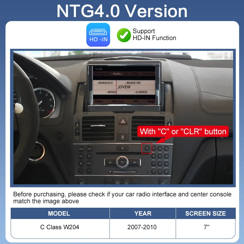Wireless CarPlay Android Auto Adapter Mercedes Benz C Class W204 2007-2010 Radio Upgrade Voice Control Dynamic Parking Support