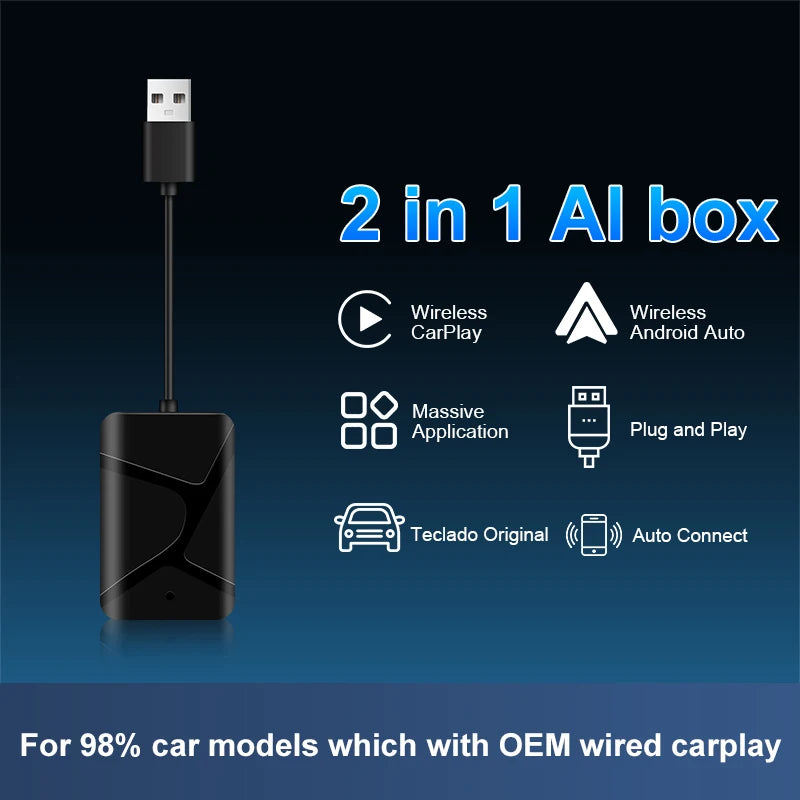 NEW ZTUZAUTO ZT-AI-X6 Wireless CarPlay Android Auto Adapter 2 1 Mini Car AI Box Audi VW Plug & Play USB Type-C Apple Google
