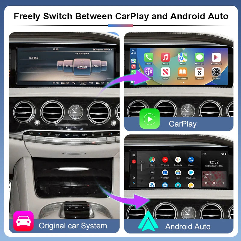 Wireless CarPlay Android Auto Mercedes Benz S-Class W222 2014-2018 E-Class 2014 OEM Screen Upgrade MirrorLink AirPlay Voice