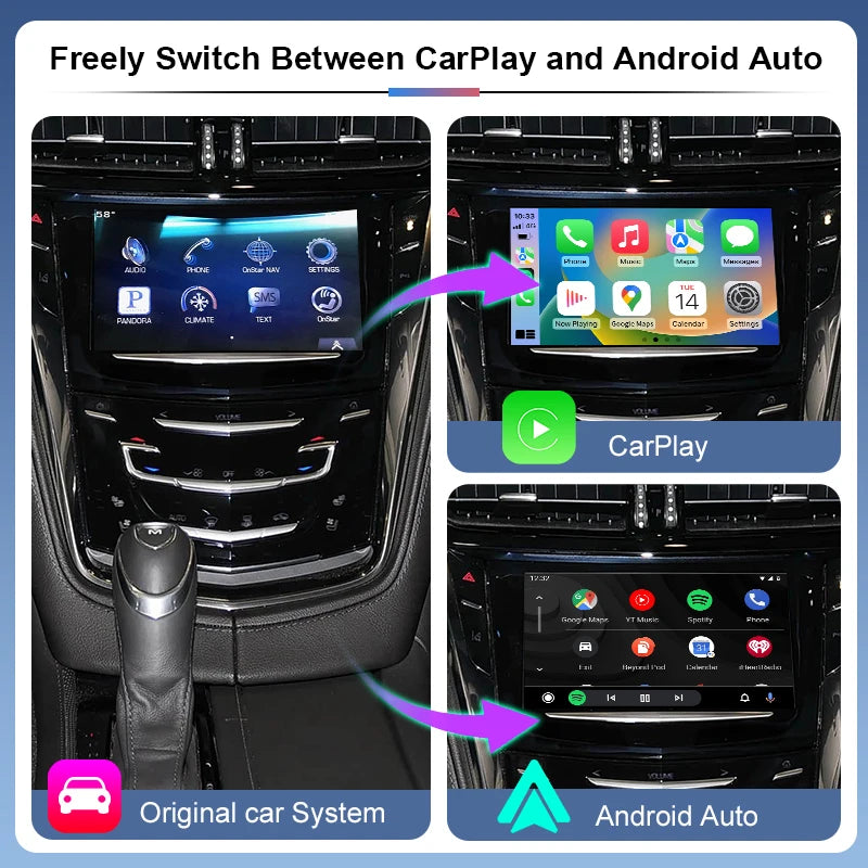 Wireless CarPlay Android Auto Mirror Link AirPlay Support Reverse Camera with Voice Control & PiP for Cadillac CTS 2014-2017