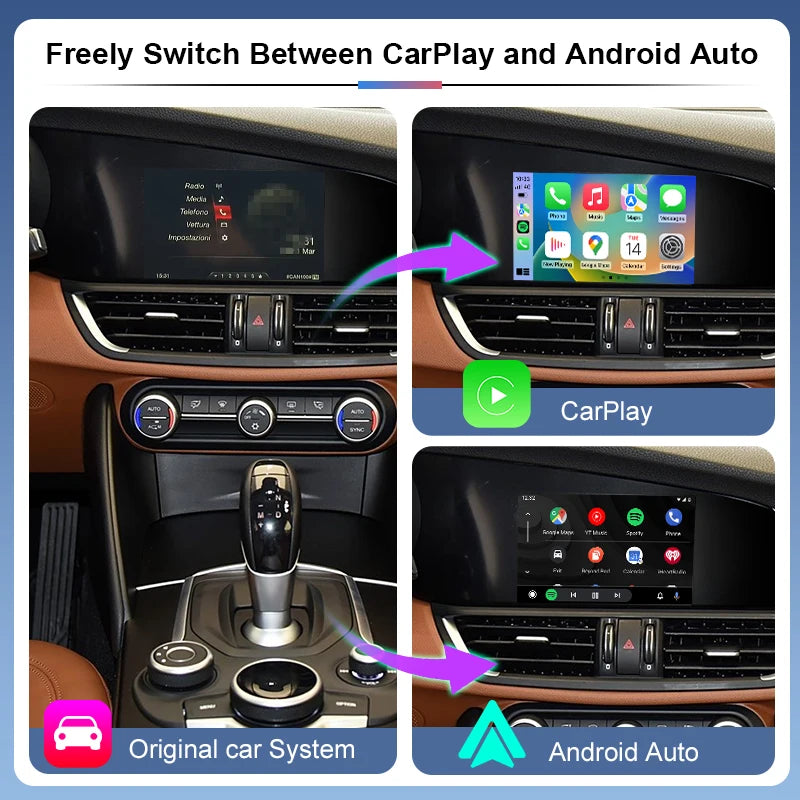 ZTUZAUTO Wireless CarPlay Android Auto Adapter for Alfa Romeo Stelvio/Giulia 2014-2019 Steering Wheel Control Voice