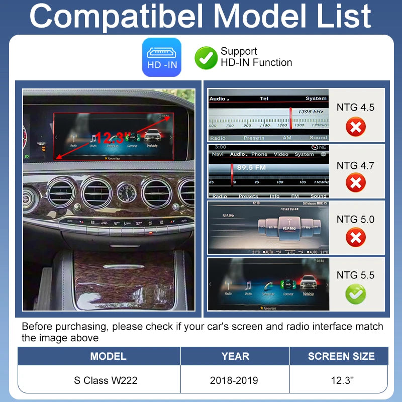 2026 Wireless CarPlay Android Auto Adapter Mercedes Benz C Class W205 S Class W222 NTG5.5 OEM Upgrade Support Front/Rear Cameras