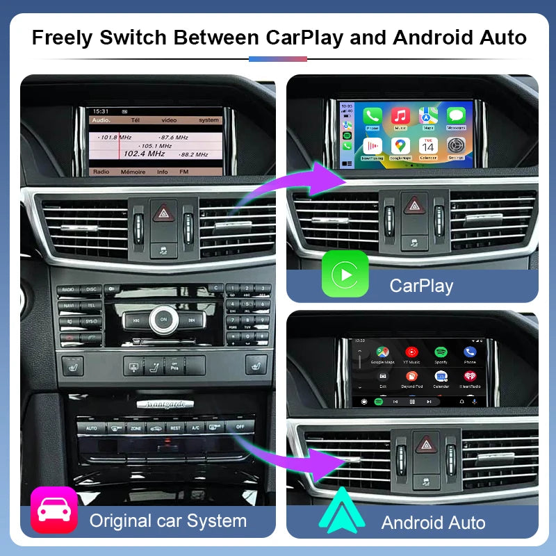 Wireless CarPlay Android Auto Adapter for Mercedes Benz C E Class GLK CLS SLK W204 W212 X204 W218 R172 NTG4.0 Radio Upgrade