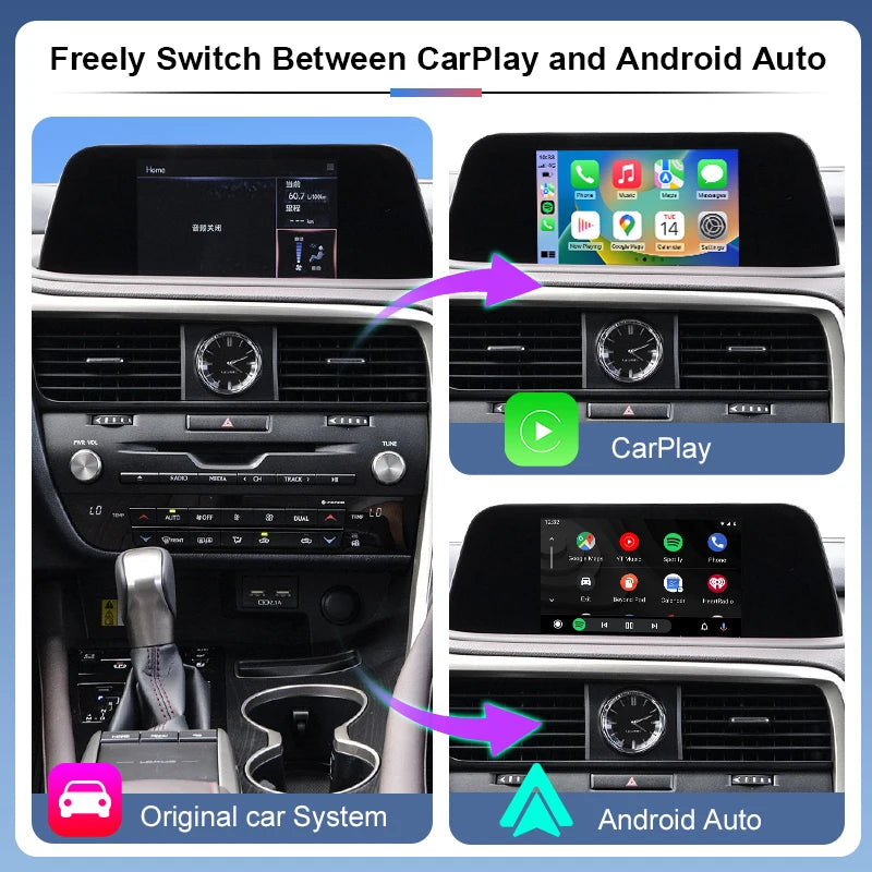2026 Wireless CarPlay Android Auto Adapter Voice Control Camera Support for Lexus RX 2015-2022 Factory Screen Mirror Link AirPlay