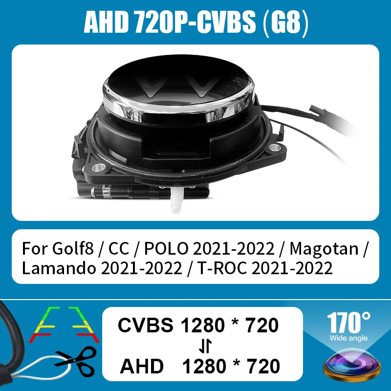 170° AHD 1080P Fisheye Lens Flip Emblem Rear View Reverse Backup Camera for VW Golf 8 Passat Arteon CC Lamando T-ROC