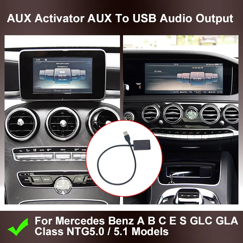 7 Inch Car Screen AUX to USB Adapter for Mercedes Benz NTG 5.0/5.1 System Audio Input Output Converter Black ABS 1 Year Warranty