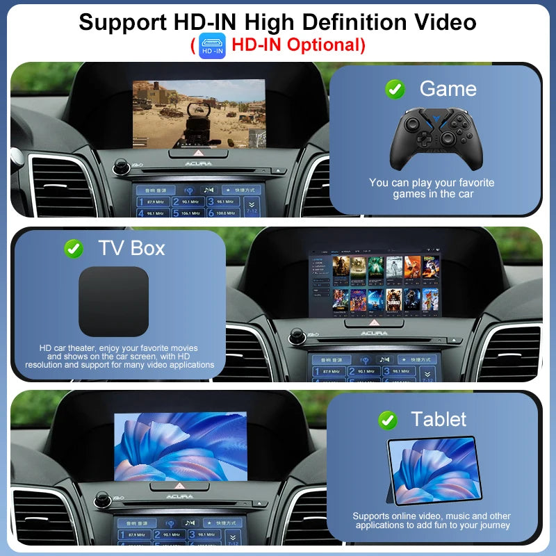 Car Ai Box Wireless CarPlay Android Auto Acura RDX Two Screens Mirror Link AirPlay Navi Support OEM Camera Apple Siri Google