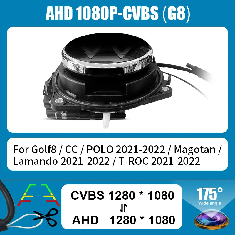 170° AHD 1080P Fisheye Lens Flip Emblem Rear View Reverse Backup Camera for VW Golf 8 Passat Arteon CC Lamando T-ROC