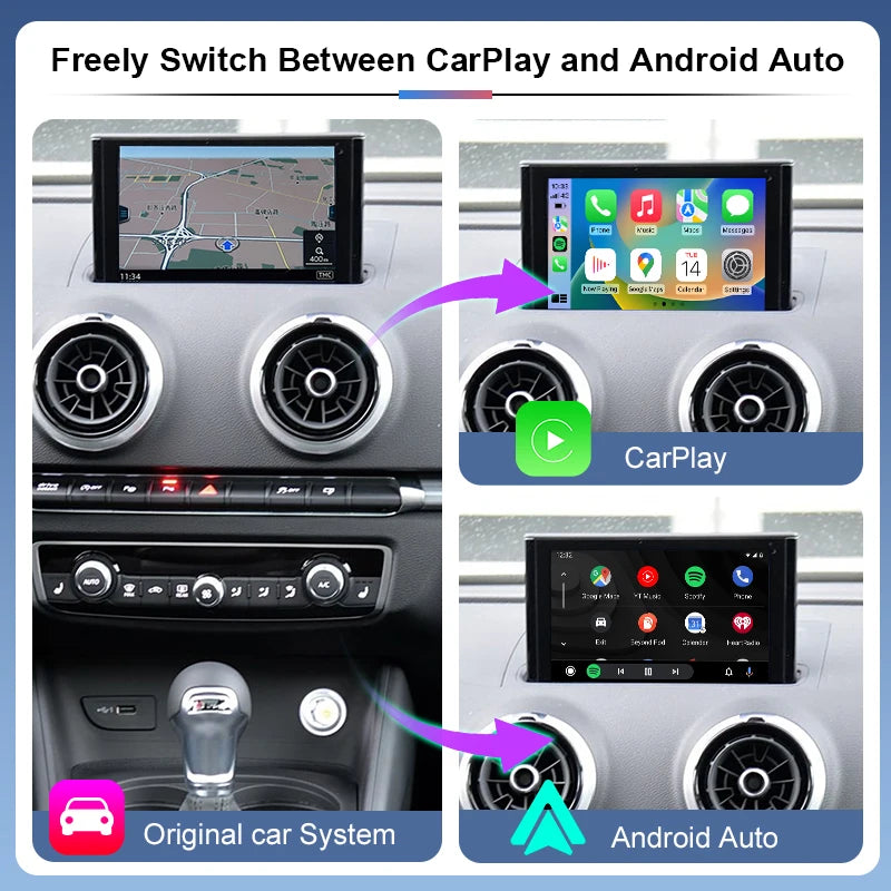 Wireless CarPlay Android Auto Interface for Audi A3 B9 A4 A5 Q5 Q2L Q5L Q7 MIB with AirPlay Mirror Link Functions Reverse Camera