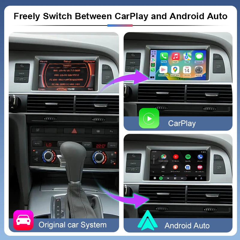 Wireless CarPlay Android Auto Box for Audi A4/A6L/Q7/A8 2005-2009 MMI2G High with AirPlay Mirror Link Functions Reverse Camera