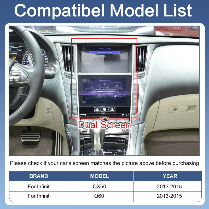 Wireless CarPlay Android Auto Adapter Infiniti QX50/Q60 2013-2015 with Voice Control & Rear/Front Cameras Factory Screen Upgrade