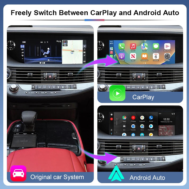 2026 Wireless CarPlay Android Auto Box Lexus LS 2012-2022 OEM Screen Upgrade with Voice Control & Camera Support