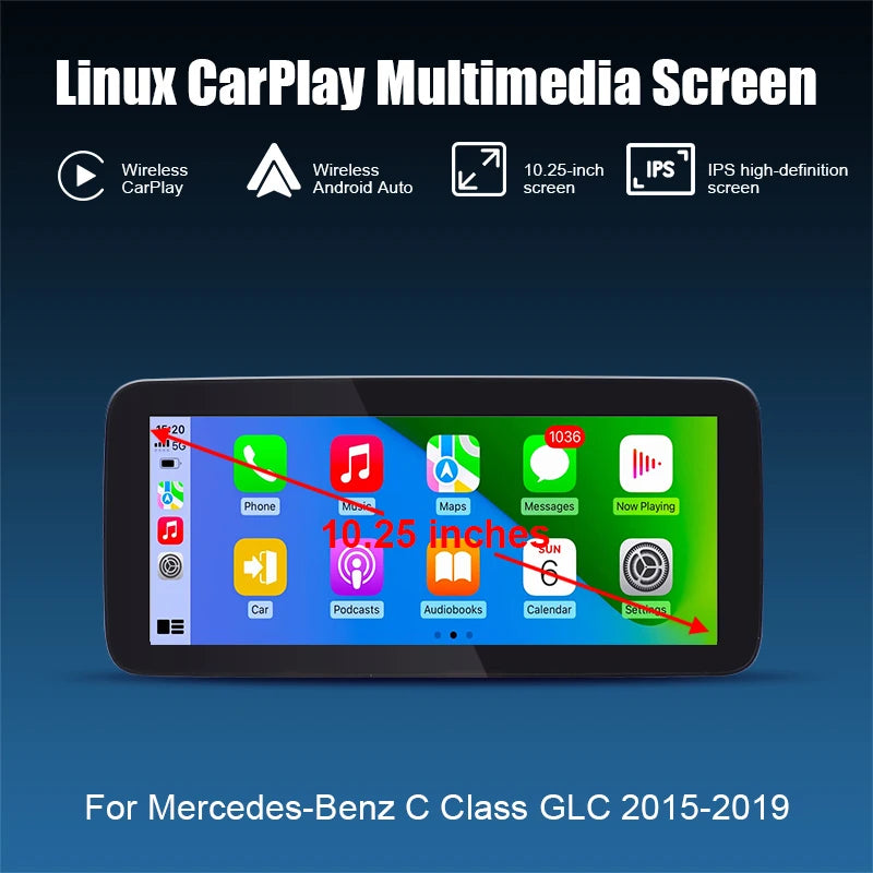12.3/10.25 Inch Wireless CarPlay Multimedia Linux Touch Screen for Mercedes-Benz C Class /GLC 2015-2019 NTG5.0 5.1 System