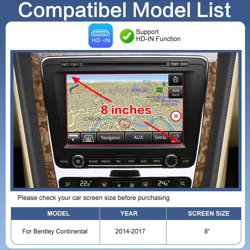 Wireless Apple CarPlay Android Auto Adapter Voice Control USB for Bentley Continental 14-17 Mirror Link Navigation System Backup