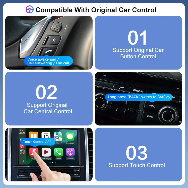 Wireless CarPlay Adapter for Porsche 2009-2018 Cayenne Panamera Macan 911 Bosster Android Auto Mirror with Rear Camera Support