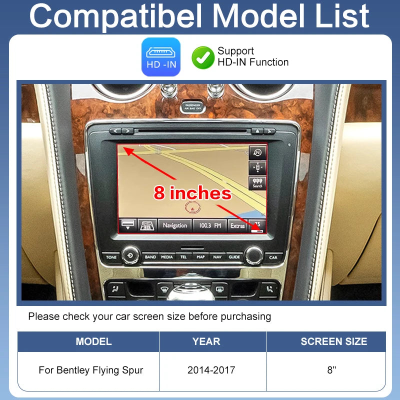 Wireless Apple CarPlay Android Auto Voice Control for Flying Spur 14-17 Retrofit Kit AirPlay Mirror Link Navigation Reverse