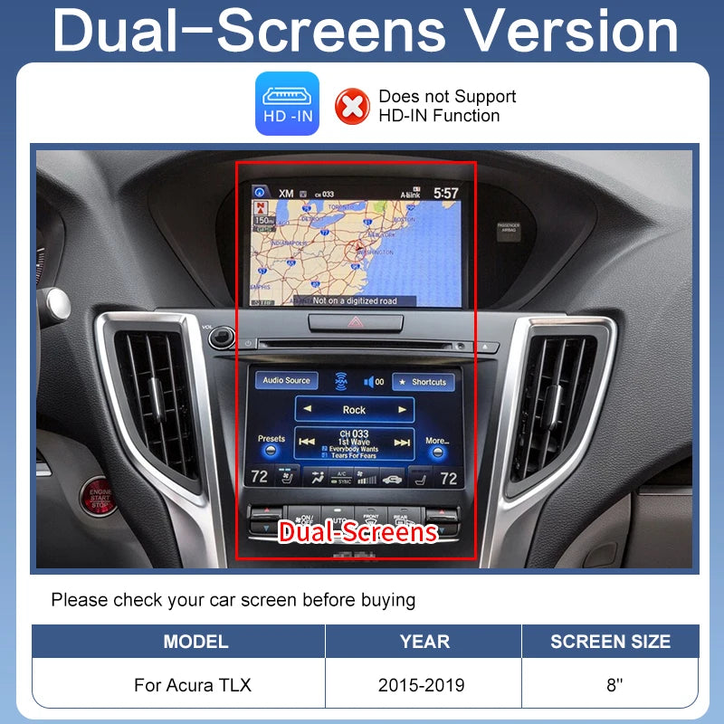 Wireless CarPlay Android Auto Mirror Link AirPlay Navigation Support Cameras Voice Control for Acura TLX 2015-2017 USB/Bluetooth