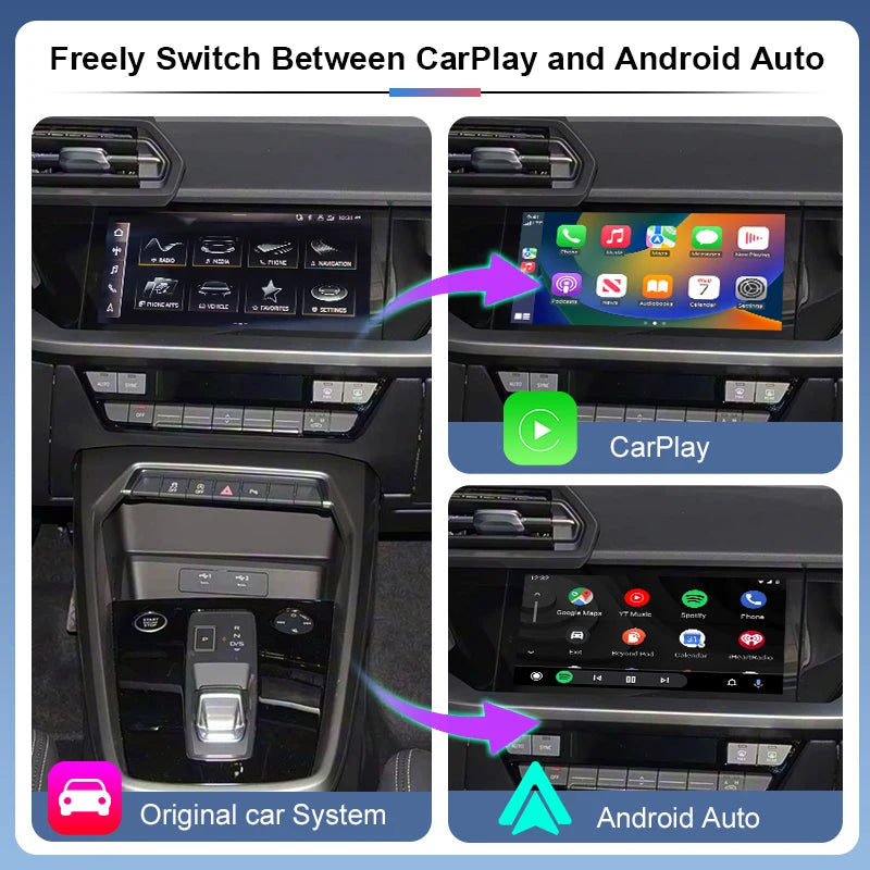ZTUZAUTO Wireless CarPlay Android Auto Adapter for Audi A3 2020-2025 MIB3 OEM Cameras AirPlay Mirror Link Supports Siri Google