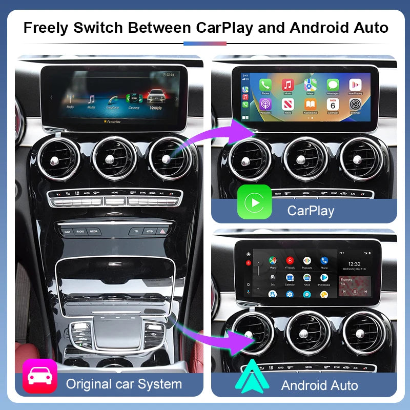 2026 Wireless CarPlay Android Auto Adapter Mercedes Benz C Class W205 S Class W222 NTG5.5 OEM Upgrade Support Front/Rear Cameras