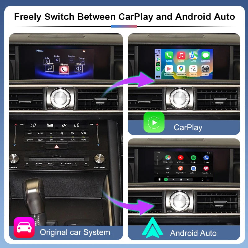 Wireless CarPlay Android Auto Adapter Lexus IS 2017-2019 AirPlay Mirror Link USB Plug & Play with Voice Control & Camera Support