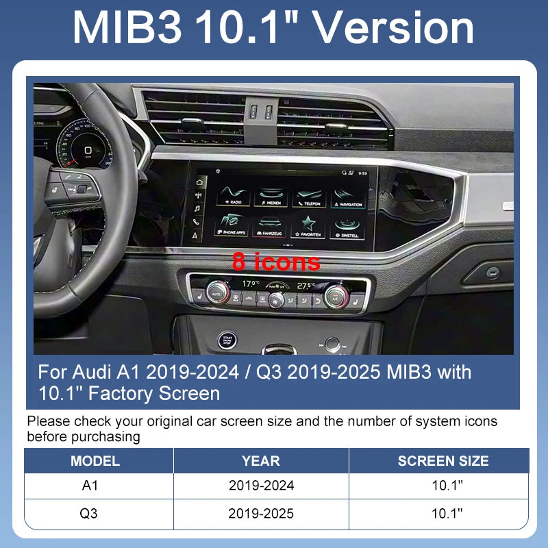 Wireless CarPlay Audi A1 Q3 2019-2025 MIB3 System Android Auto Retrofit with Voice & Touch Control AirPlay Cameras