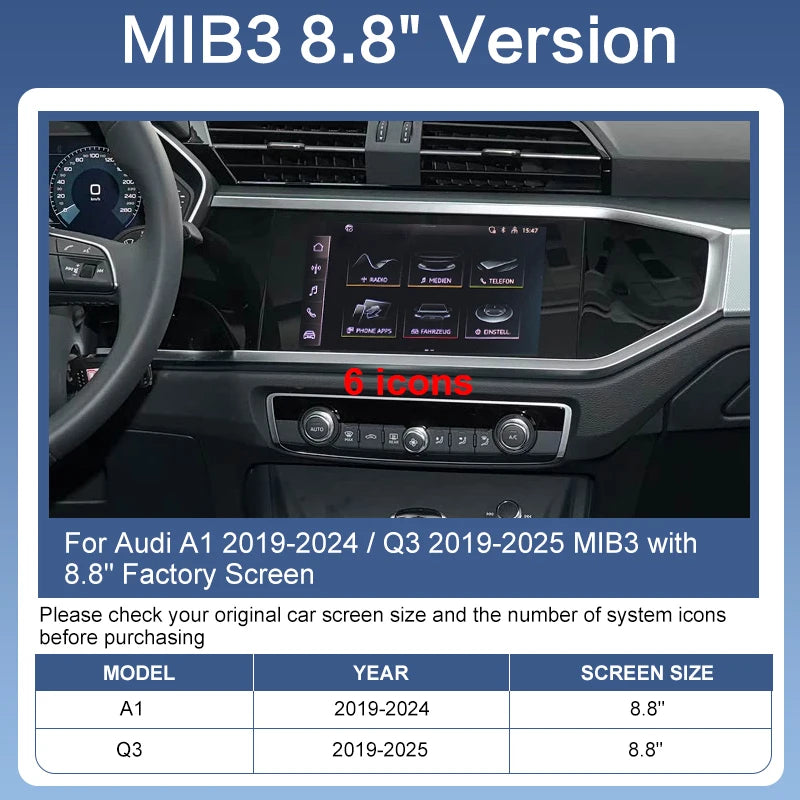 Wireless CarPlay Audi A1 Q3 2019-2025 MIB3 System Android Auto Retrofit with Voice & Touch Control AirPlay Cameras