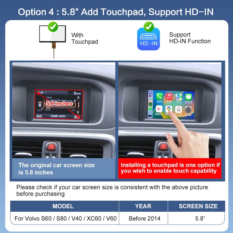 Newest Gen 3 Portable Wireless CarPlay/Android Auto Adapter Voice Control for Volvo V40 V60 XC60 S60 V70 XC70 S80 5.8