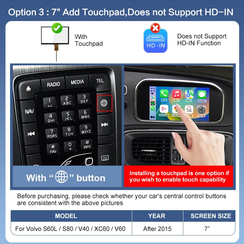 Newest Gen 3 Wireless Apple CarPlay for Volvo S60 S80 XC60 V60 V40 S60L 15-19 Android Auto Box Adapter Mirror Front Rear Cameras