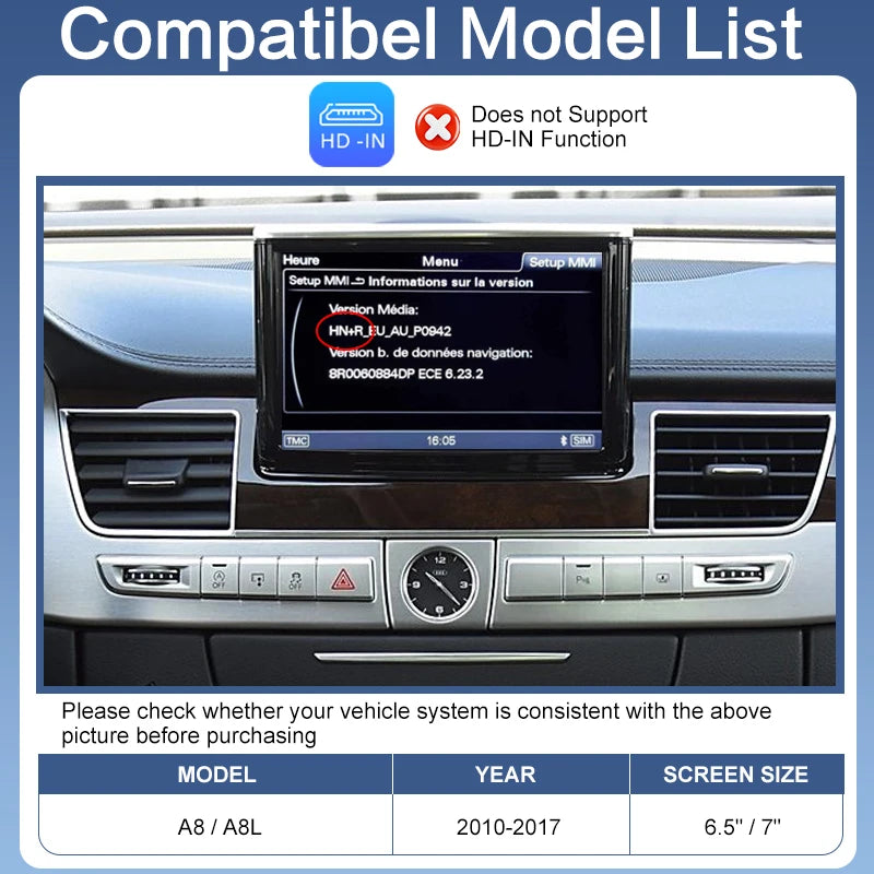 ZTUZAUTO Wireless Apple CarPlay Android Auto Interface for Audi A8/A8L 2010-2017 Mirror Link AirPlay Maps Whatsapp Support Voice