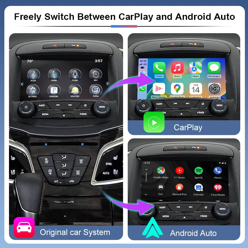 Wireless CarPlay Android Auto Adapter Buick LaCrosse 2013-2017 Support Mirror Link AirPlay Reverse Camera OEM Screen Upgrade