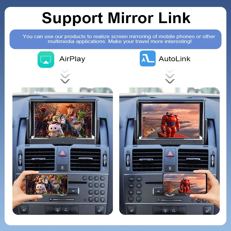Wireless CarPlay Android Auto Adapter Mercedes Benz C Class W204 2007-2010 Radio Upgrade Voice Control Dynamic Parking Support