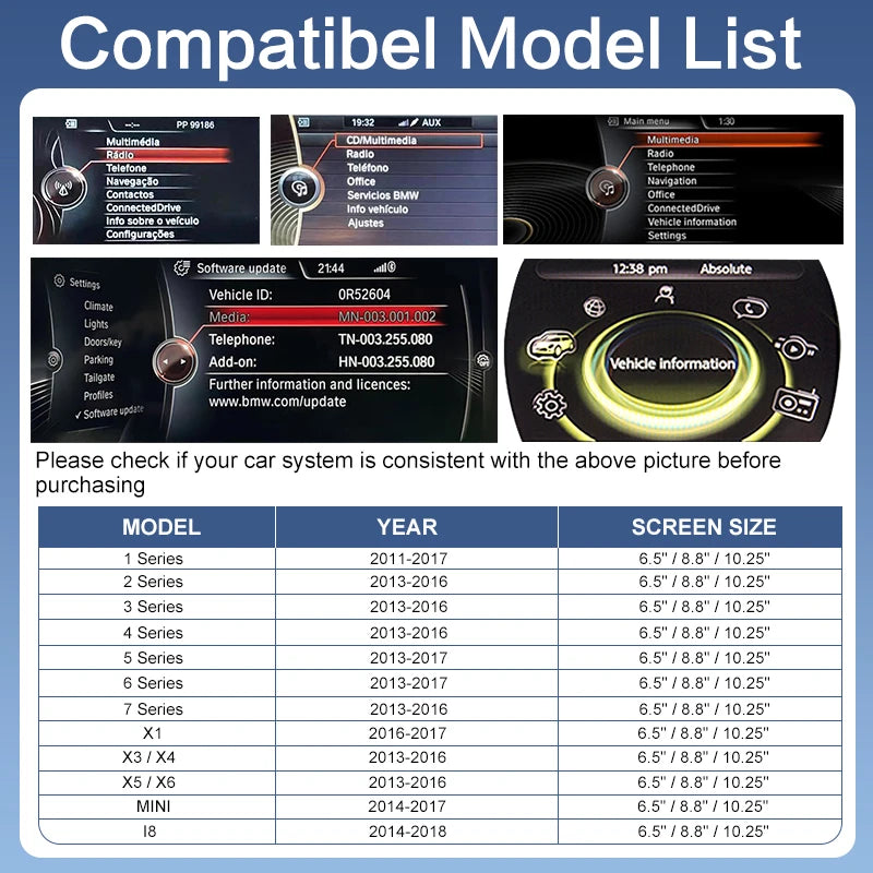 Wireless CarPlay for BMW 1 2 3 4 5 7 Series F10 F20 F36 X1 X3 F25 F26 F48 MINI X4 X5 X6 F15 F16 Android Auto AirPlay Mirror Link