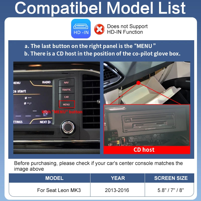Wireless CarPlay Android Auto Adapter Seat Series MIB/MIB2 2013-2016 Support Mirror Link AirPlay Spotify Rear Cameras Skoda