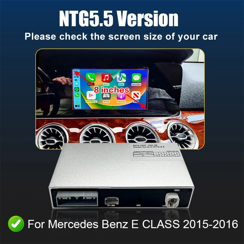 Wireless CarPlay & Android Auto Adapter for Mercedes Benz W205 C-Class 2015-2021 W213 E-Class 2017-2022, Plug&Play OEM Upgrade