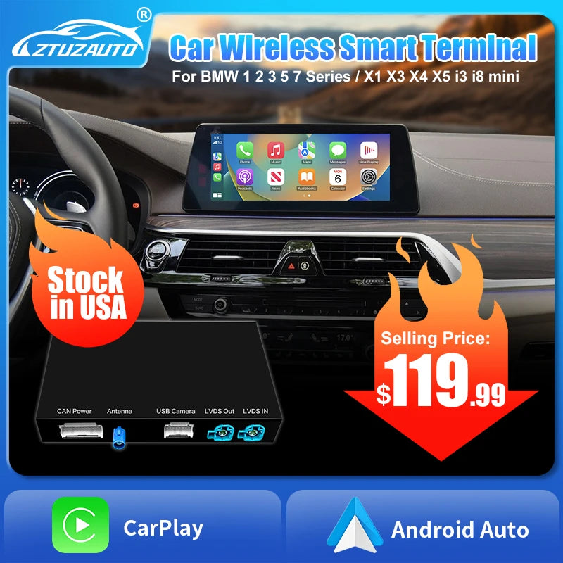 Wireless CarPlay Android Auto Retrofit Kit for BMW EVO ID4 ID5 ID6 1 2 3 4 5 7 Series X1 X3 X4 X5 X6 MINI Countryman, Plug&Play