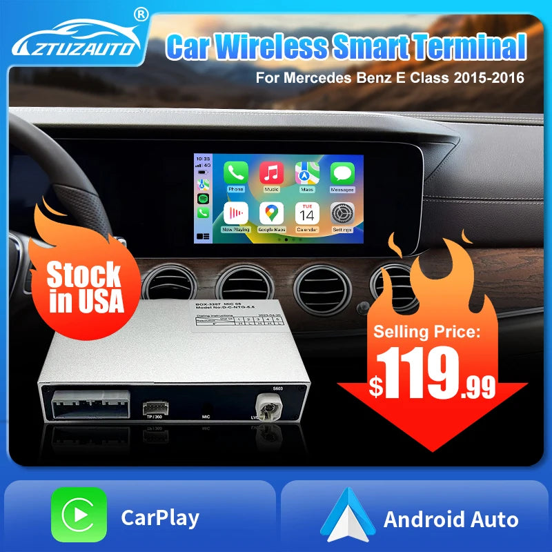Wireless CarPlay & Android Auto Adapter for Mercedes Benz W205 C-Class 2015-2021 W213 E-Class 2017-2022, Plug&Play OEM Upgrade