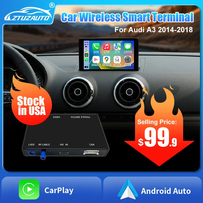 Wireless CarPlay Android Auto Interface for Audi A3 8V Q2 8P 2013-2018 Support OEM Rear View Camera AirPlay MirrorLink Functions