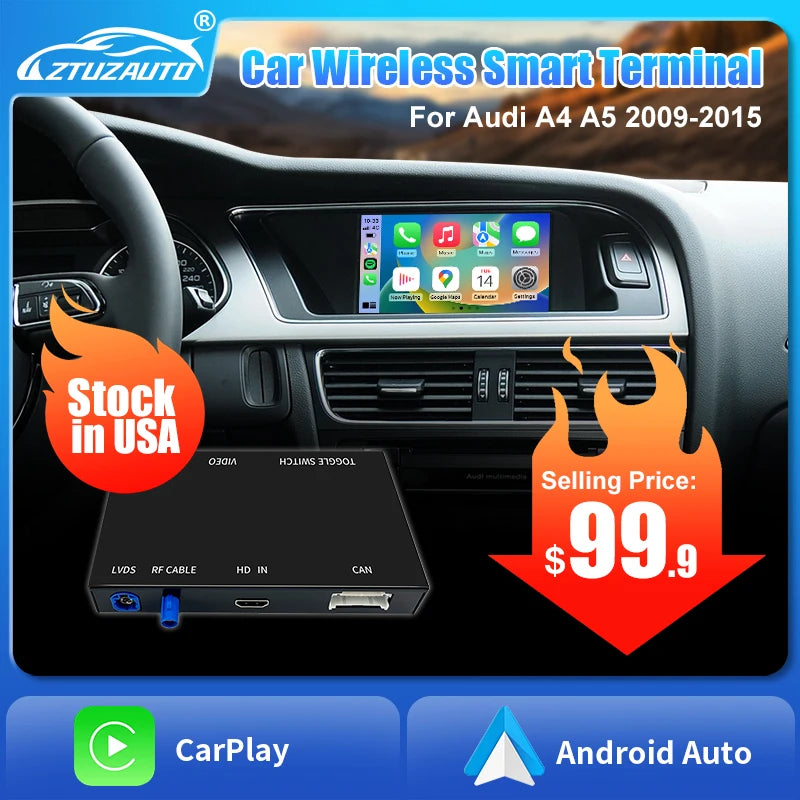 Wireless CarPlay Android Auto Interface for Audi A4 A5 Q5 2009-2015, with AirPlay Mirror Link Car Play Functions Support Camera