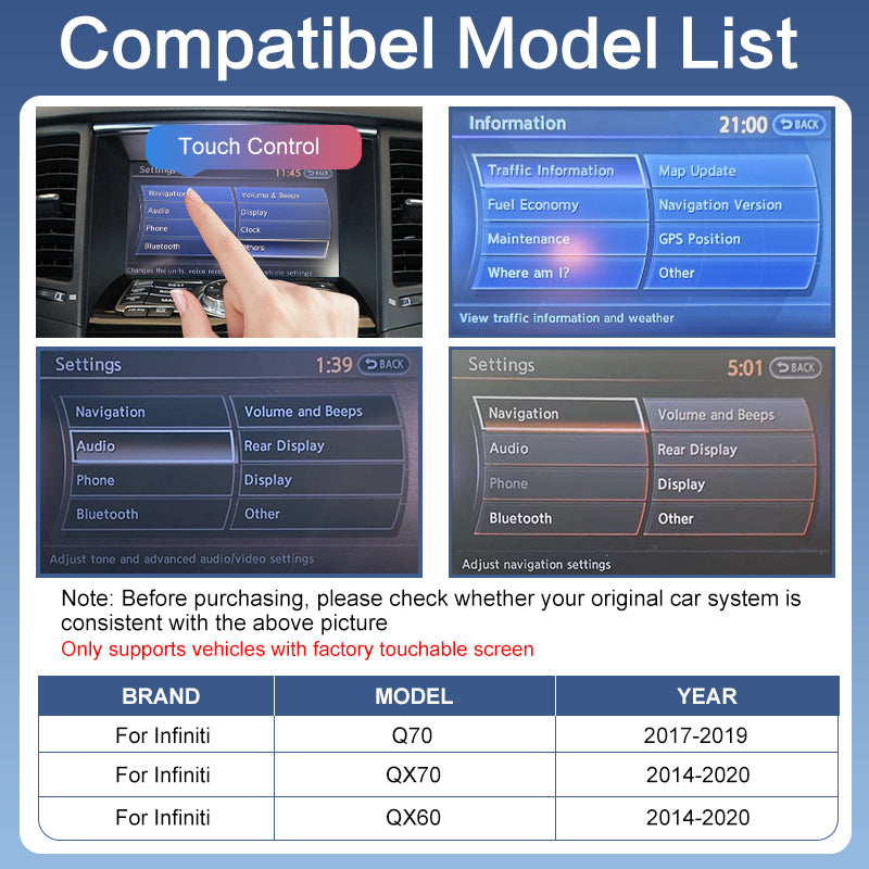 Wireless Apple CarPlay Android Auto Retrofit for Infiniti 2015-2019 Q60 Q70 QX70 Mirror-Link AirPlay YouTube Carplay Adapter