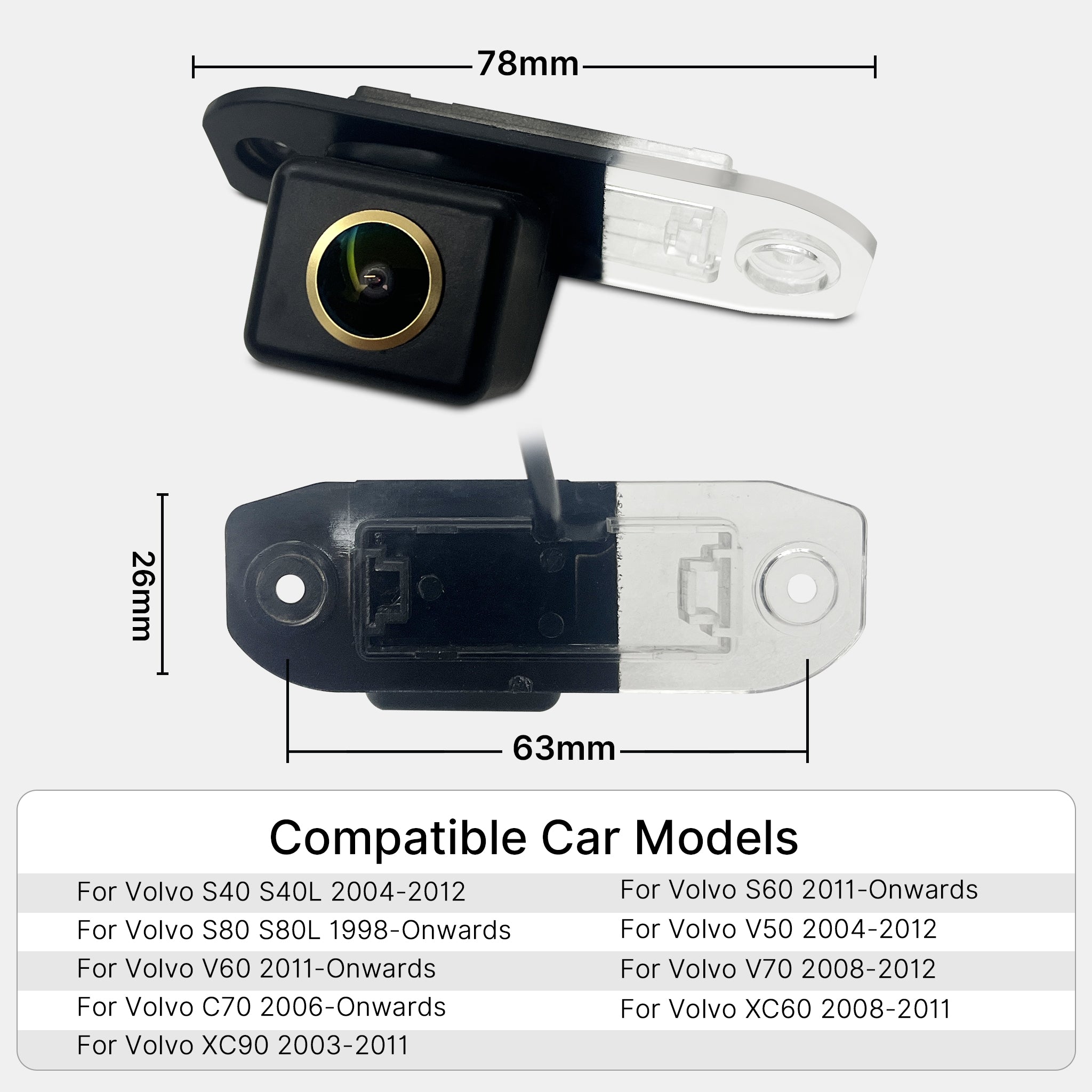 AHD 1080P 720P Rear View Backup Camera for Volvo S60 S80 V60 XC60 XC90 | OEM Fit Handle Replacement