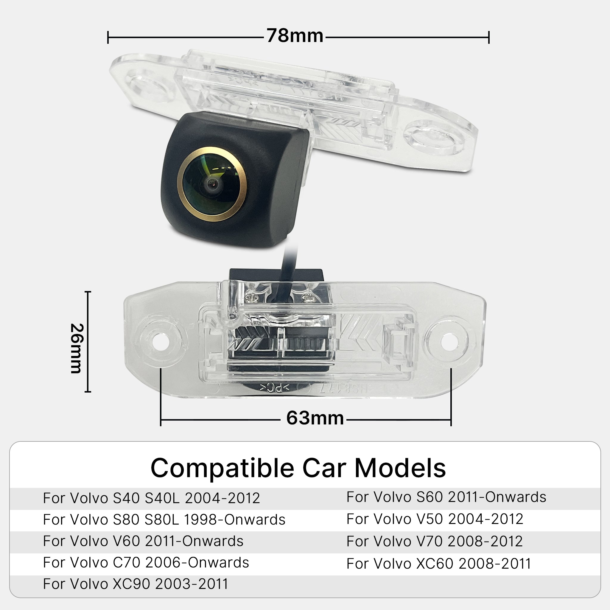 AHD 1080P 720P Rear View Backup Camera for Volvo S60 S80 V60 XC60 XC90 | OEM Fit Handle Replacement