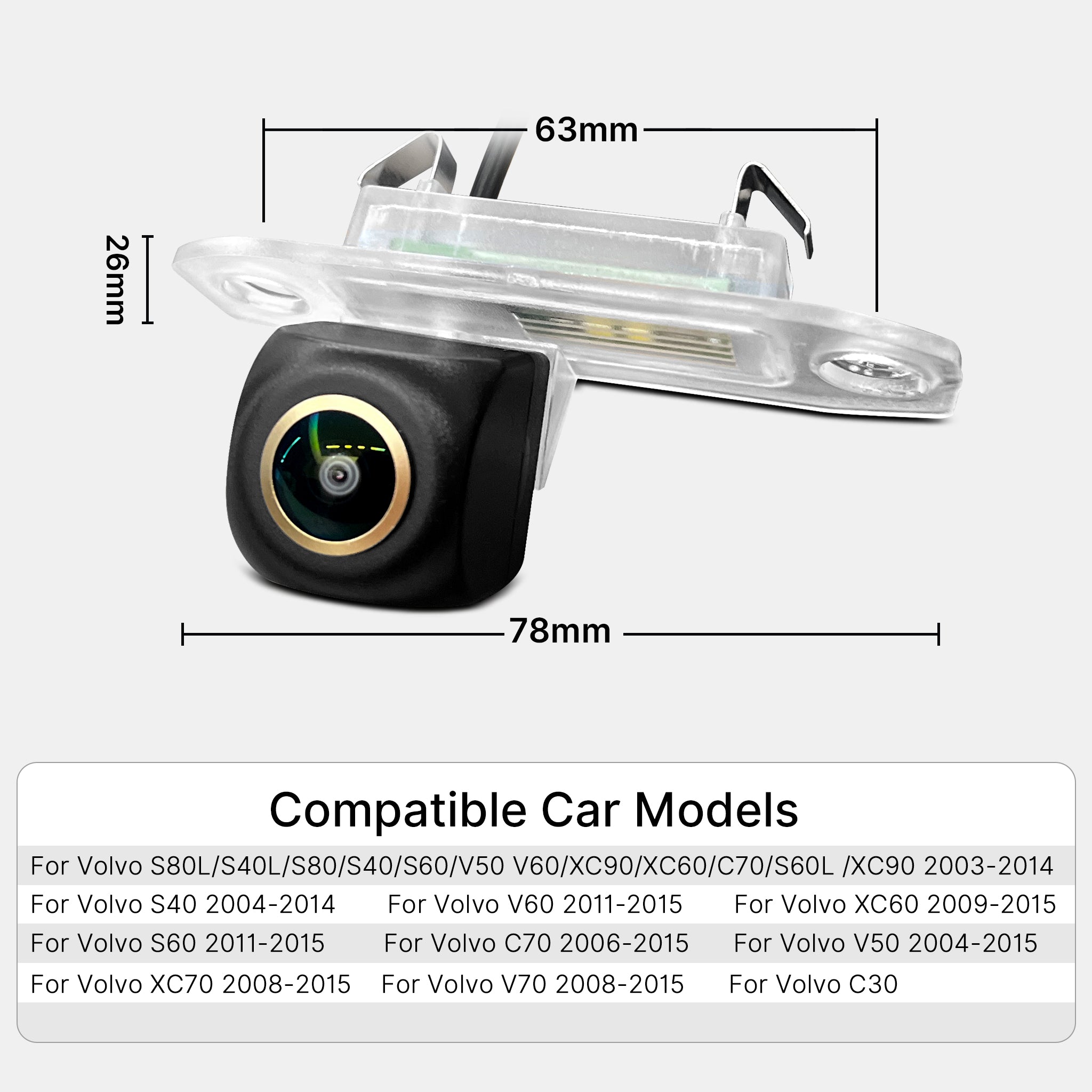 AHD 1080P 720P Rear View Backup Camera for Volvo S60 S80 V60 XC60 XC90 | OEM Fit Handle Replacement