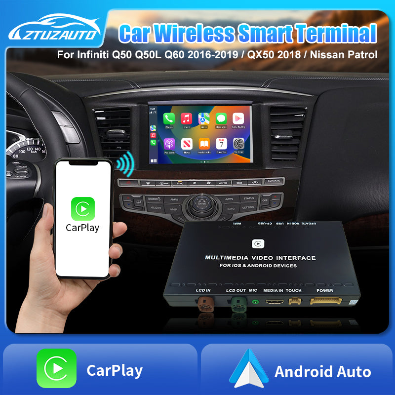 Wireless CarPlay Android Auto Adapter for Infiniti Q50 Q50L QX50 Q60 QX60 QX80 Nissan Patrol Mirror Link AirPlay Retrofit Kit